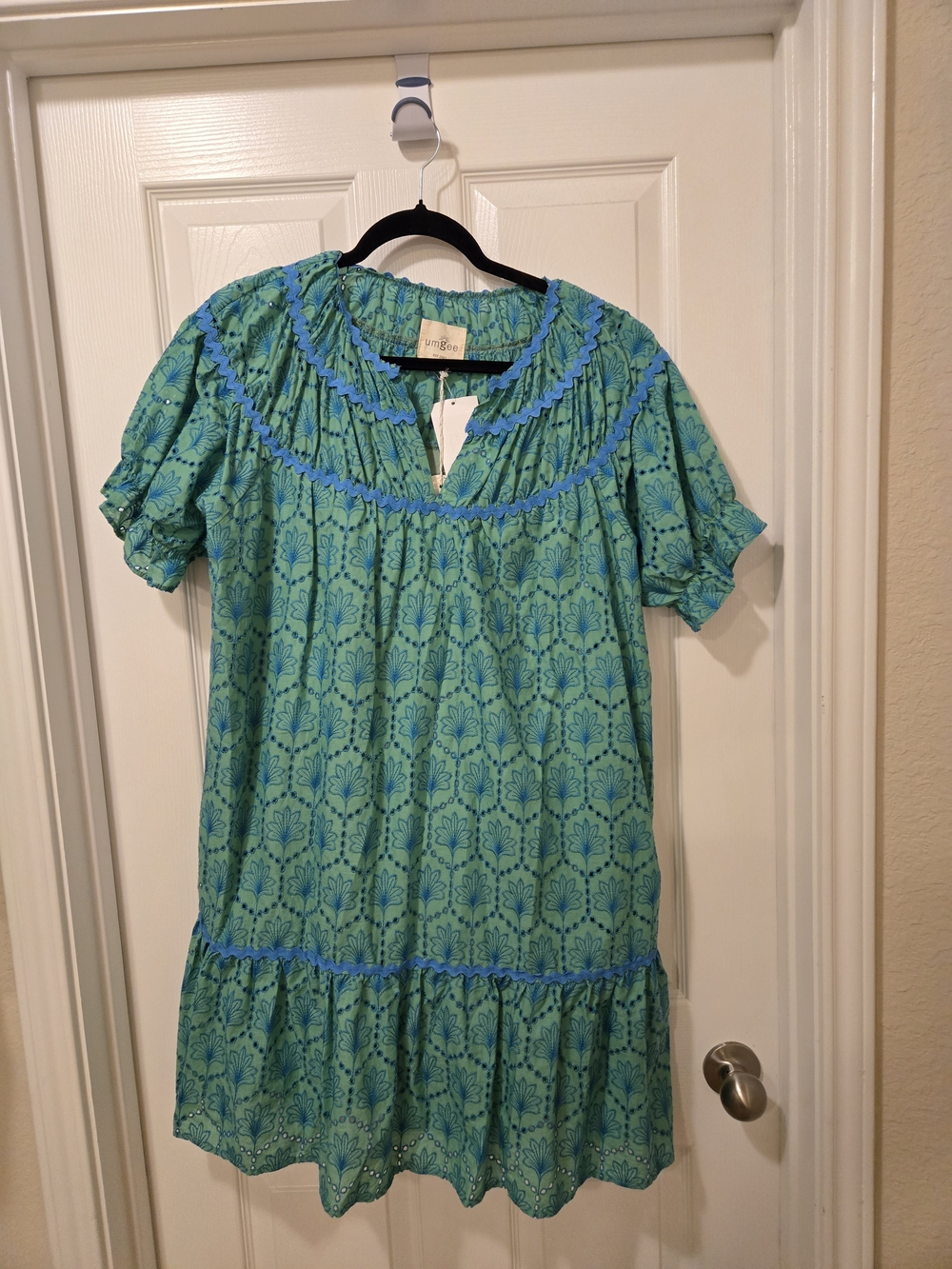 Umgee Teal Green Short Sleeve Printed Mini Dress - Picture 4 of 10